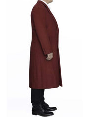 Men's Burgundy Wool Overcoat - Full Length Top Coat