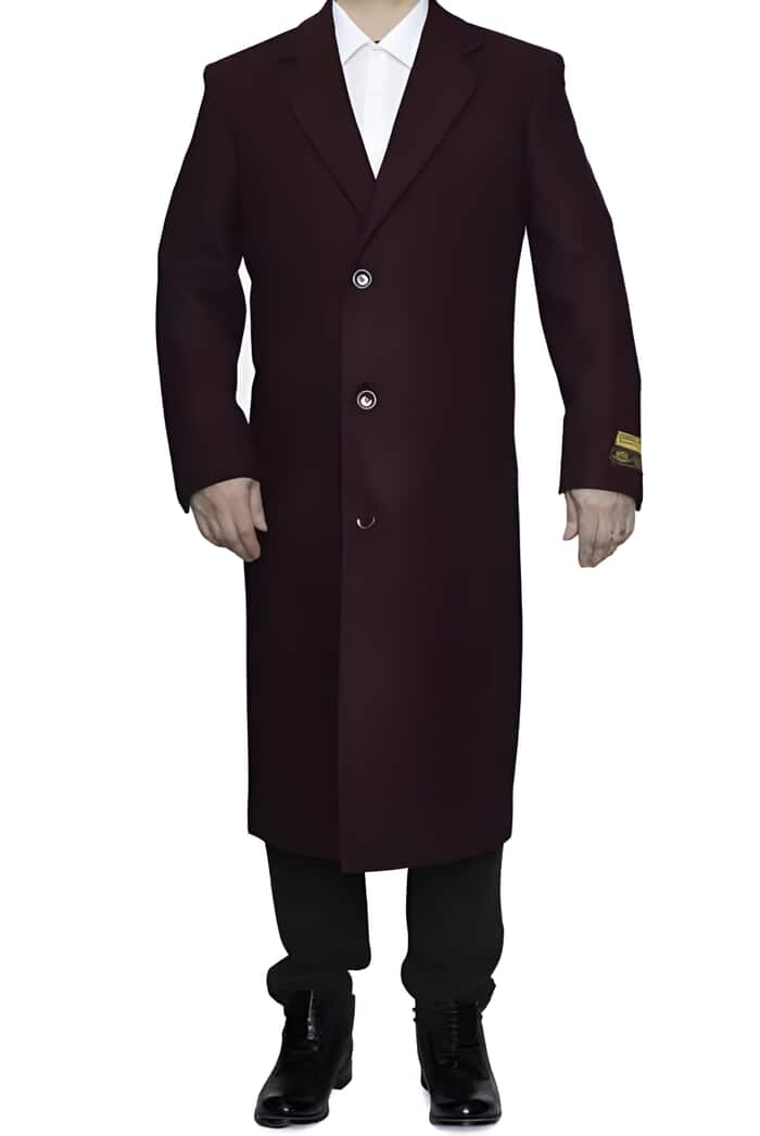 Women's Burgundy Wool Coat | Ankle-Length Dress Coat | Winter Overcoat