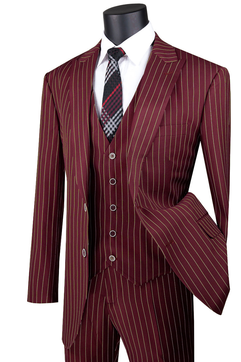 1920s Burgundy Pinstripe Gangster Suit Men's Vintage Vested 3 Piece Costume