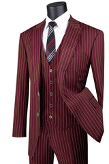 1920s Burgundy Pinstripe Gangster Suit Men's Vintage Vested 3 Piece Costume