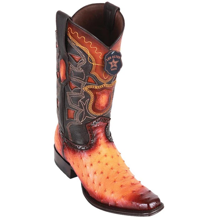 Men's Faded Buttercup Ostrich Cowboy Boots - Los Altos Dress Western Boots - European Toe