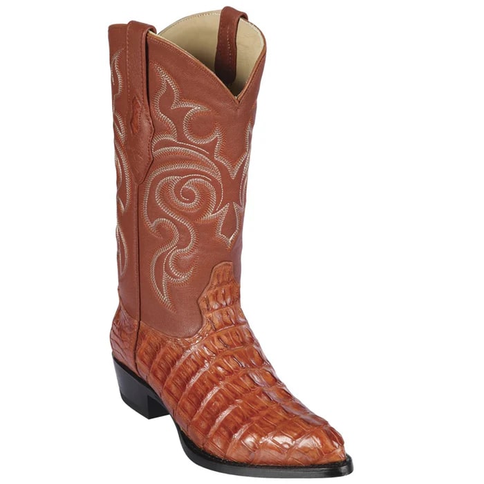 Men's Cognac Caiman Tail Cowboy Boots: Genuine Leather Western Dress Boots by Los Altos