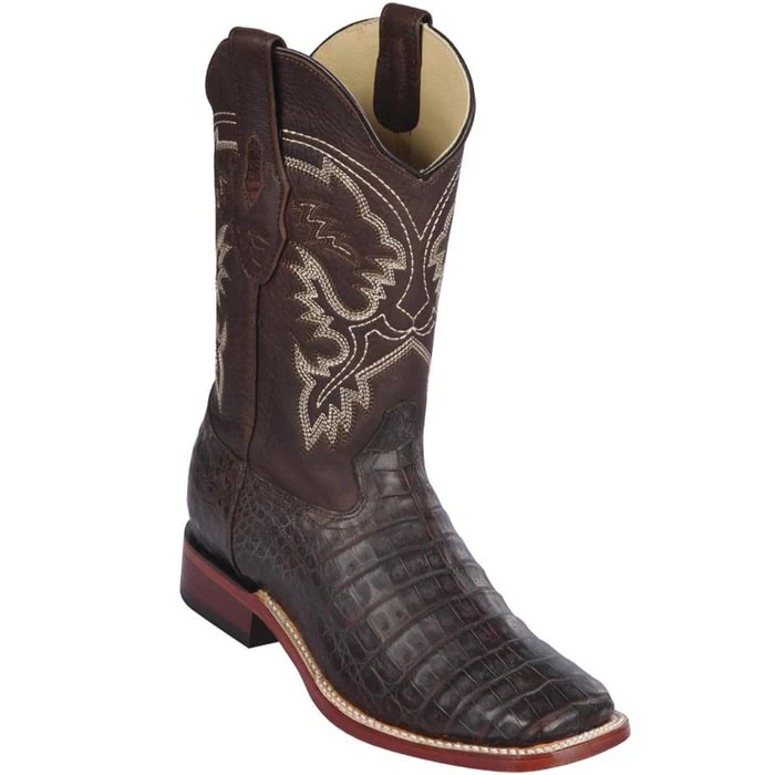 Men's Brown Caiman Cowboy Boots: Genuine Leather Square Toe Western Dress Boots