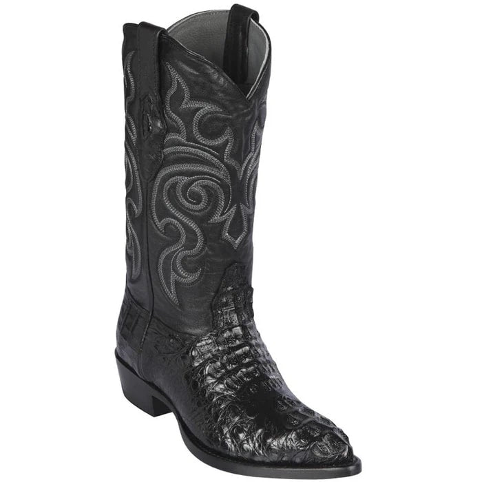 Men's Black Caiman Hornback J-Toe Cowboy Boots - Los Altos Western Dress Boots