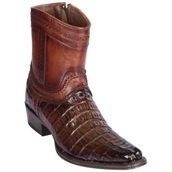 Men's Brown Caiman Tail Cowboy Boots: Square Toe Dress Western Boots by Los Altos