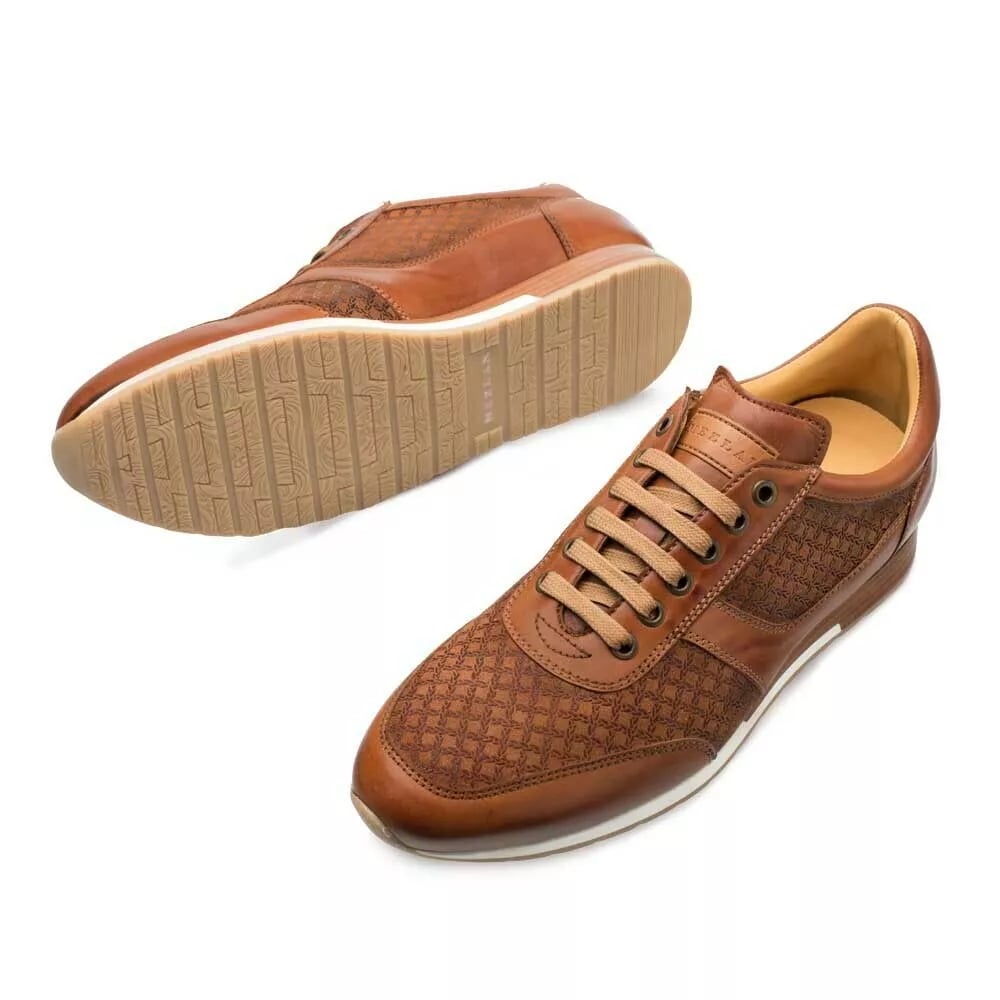 Mezlan Maxim Men's Tan Leather Sneakers: Calfskin & Suede Designer Casual Shoes