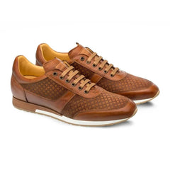 Mezlan Maxim Men's Tan Leather Sneakers: Calfskin & Suede Designer Casual Shoes