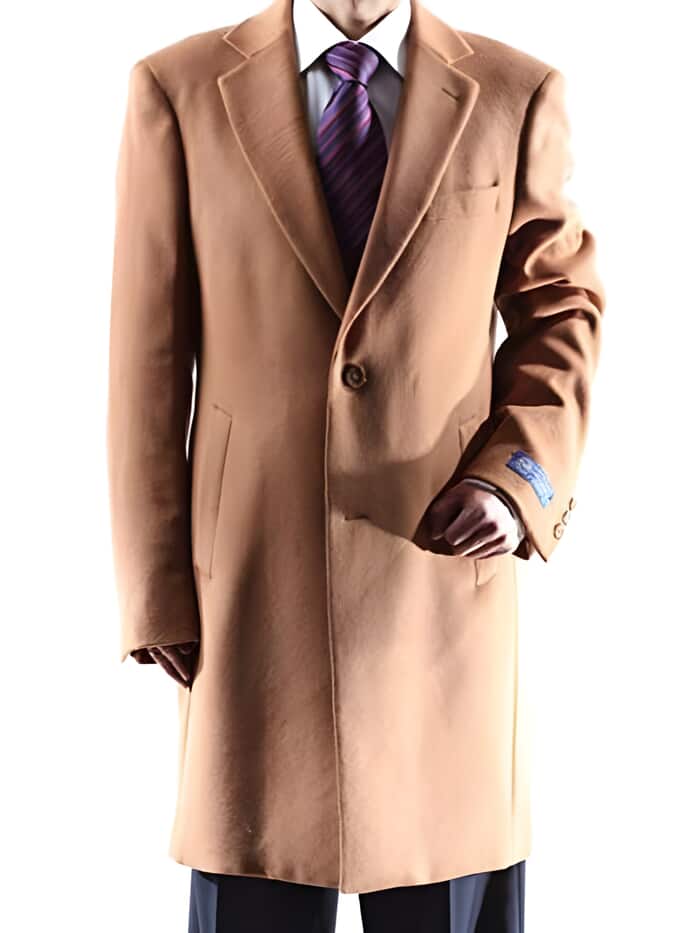 Men's Camel Topcoat - Wool Blend Car Coat - Winter Dress Coat - 3/4 Length