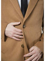 Men's Camel Topcoat - Modern Fit Winter Dress Coat (Polyester/Viscose/Spandex)