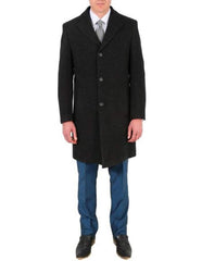 Men's Charcoal Wool Blend Overcoat - Modern Fit Mid-Length Car Coat