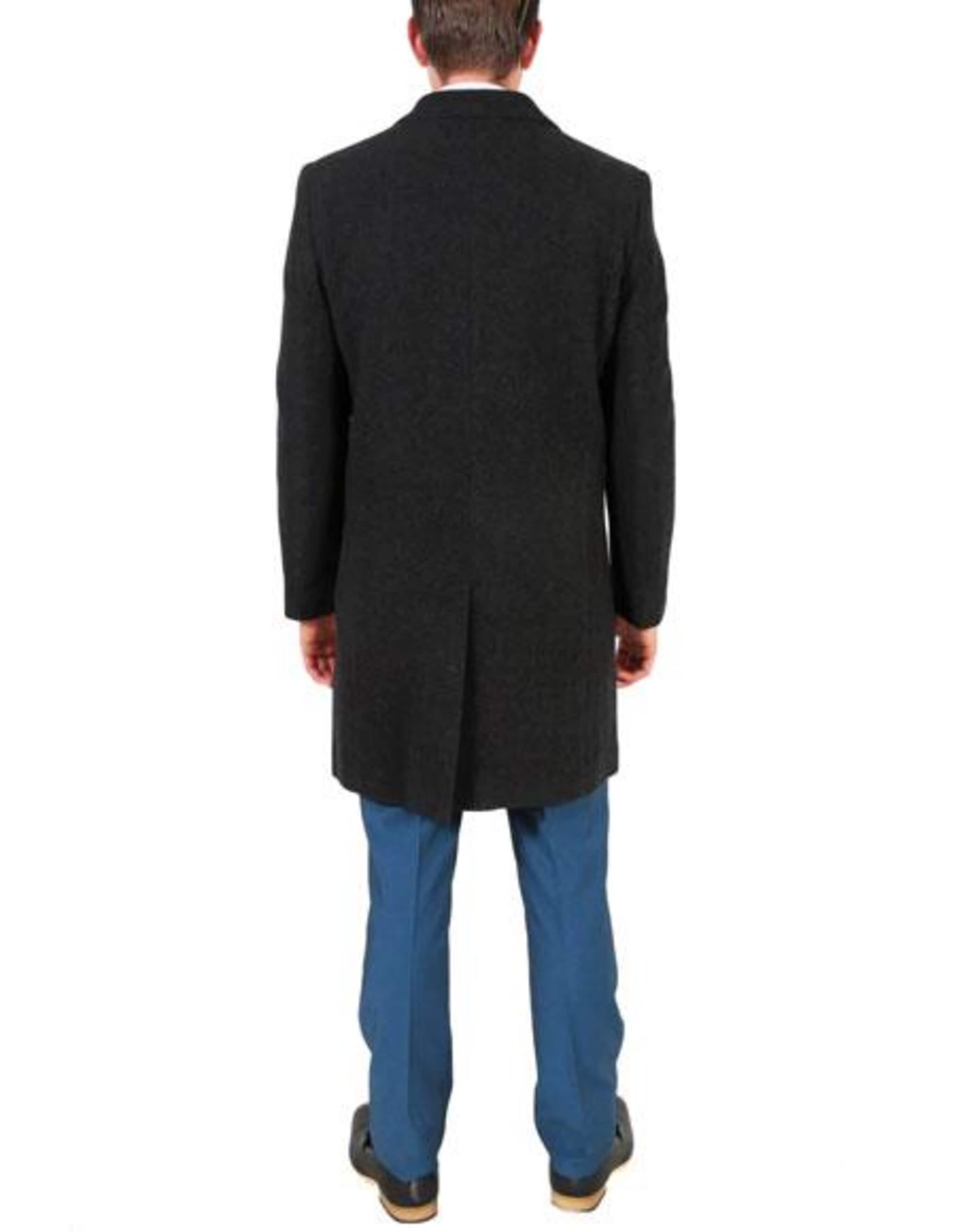 Men's Charcoal Wool Blend Overcoat - Modern Fit Mid-Length Car Coat