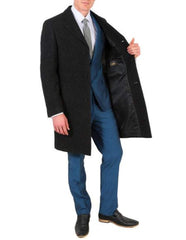 Men's Charcoal Wool Blend Overcoat - Modern Fit Mid-Length Car Coat