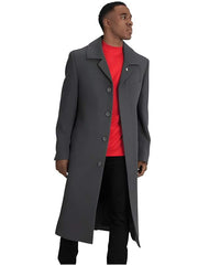 Men's Dark Charcoal Wool Overcoat - Full Length, Ankle-Length, Four Button