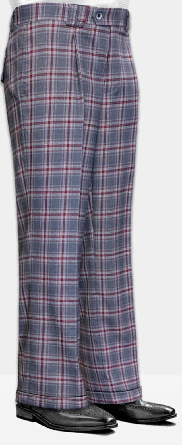 Men's Wide Leg Wool Pants: Charcoal Gray Plaid Trousers