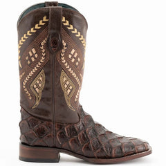 Men's Chocolate Brown Ferrini Bronco Cowboy Boots: Handcrafted Pirarucu Fish Leather