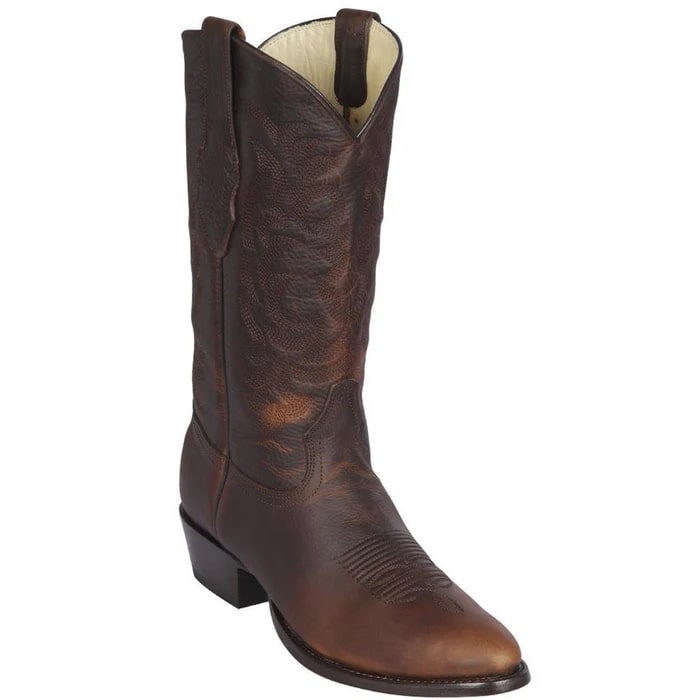 Men's Classic Walnut Leather Cowboy Boots - Round Toe Western Dress Boots - Affordable Los Altos