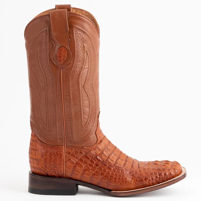 Men's Cognac Caiman Cowboy Boots - Ferrini Dakota Hornback Square Toe Leather Western Boots