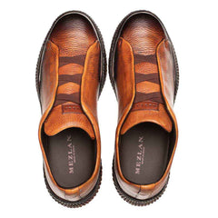 Mezlan Men's Cognac Leather Slip-On Sneakers: Luxury Deer Skin Casual Shoes