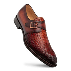 Mezlan Men's Temi Cognac Rust Leather Monk Strap Dress Shoes