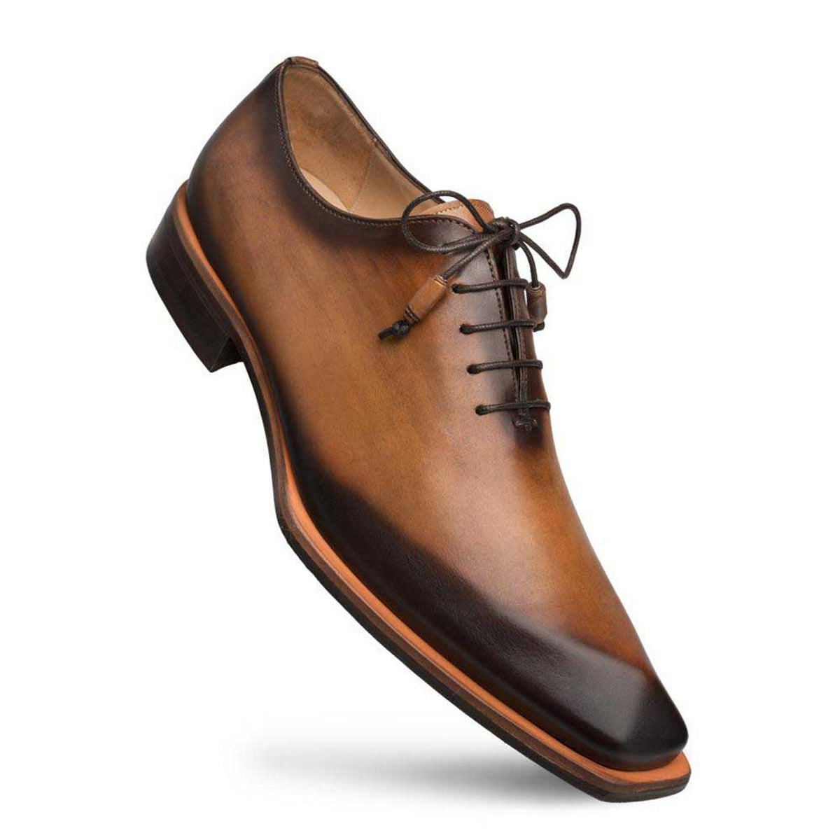 Mezlan Men's Cognac Leather Oxford Dress Shoes - Asymmetrical Plain Toe