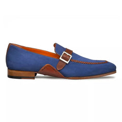 Mezlan Men's Leather Loafers: Navy & Cognac Nubuck/Calfskin Slip-On Dress Shoes