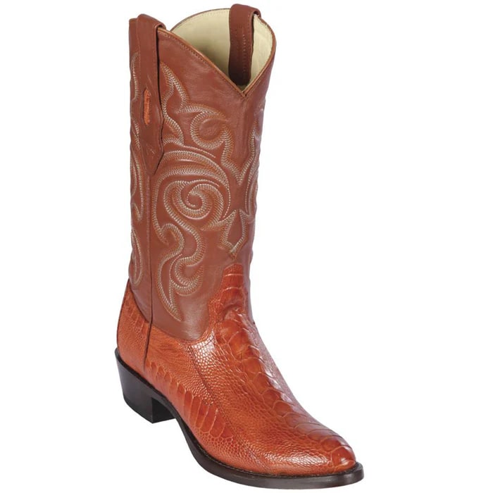 Men's Cognac Ostrich Leg Cowboy Boots: Genuine Leather Western Dress Boots