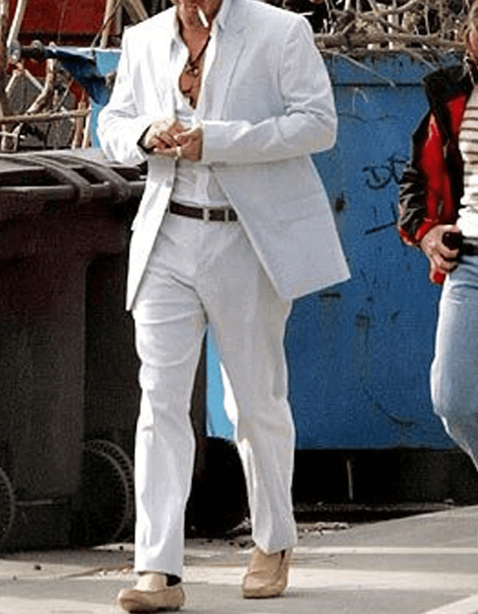 Men's White Linen Suit Inspired by Miami Vice: Colin Farrell Detective Costume