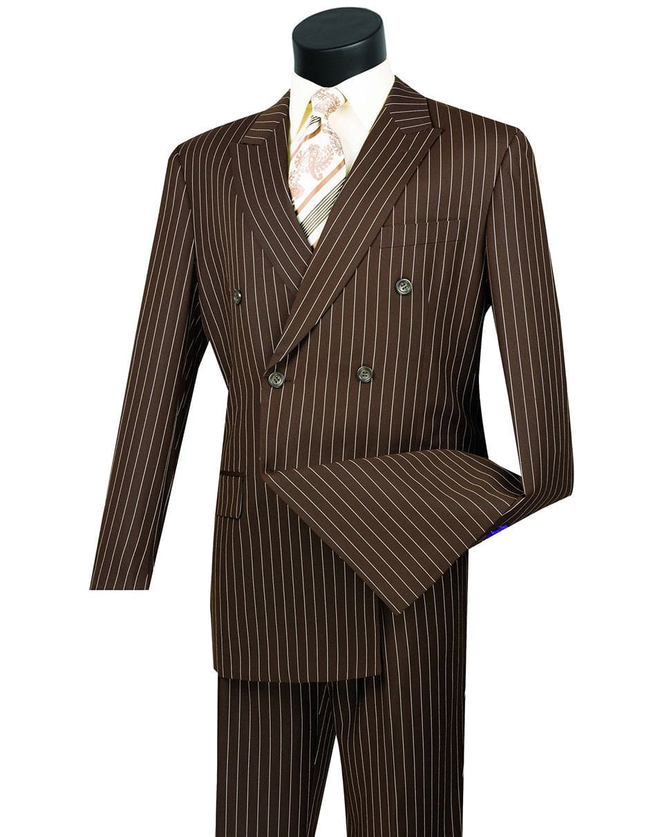 Men's Brown Pinstripe Suit Double Breasted Vintage 1920s Gatsby Costume Zoot Suit