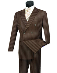 Men's Brown Pinstripe Suit Double Breasted Vintage 1920s Gatsby Costume Zoot Suit