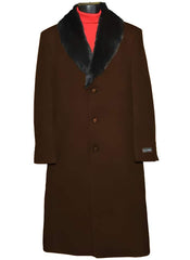 Men's Wool Overcoat - Dark Brown Ankle-Length Topcoat - Winter Dress Coat (95% Wool)