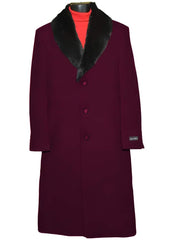 Men's Burgundy Wool Overcoat - Ankle-Length Winter Dress Coat - 95% Wool