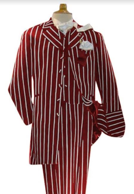 Men's 1920s Burgundy Pinstripe Gangster Costume Suit - Chalk Stripes