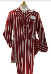 Men's 1920s Burgundy Pinstripe Gangster Costume Suit - Chalk Stripes