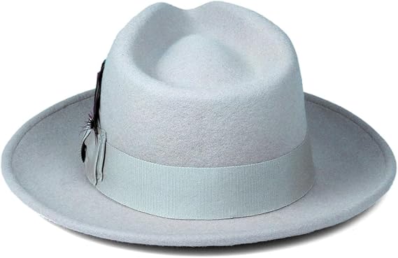 Men's Crushable Wool Fedora Hat - Sky Blue - Australian Wool - Feather Accent