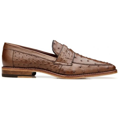 Men's Ostrich Leather Penny Loafers - Belvedere Espada Tabac Quill Detail