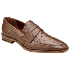 Men's Ostrich Leather Penny Loafers - Belvedere Espada Tabac Quill Detail