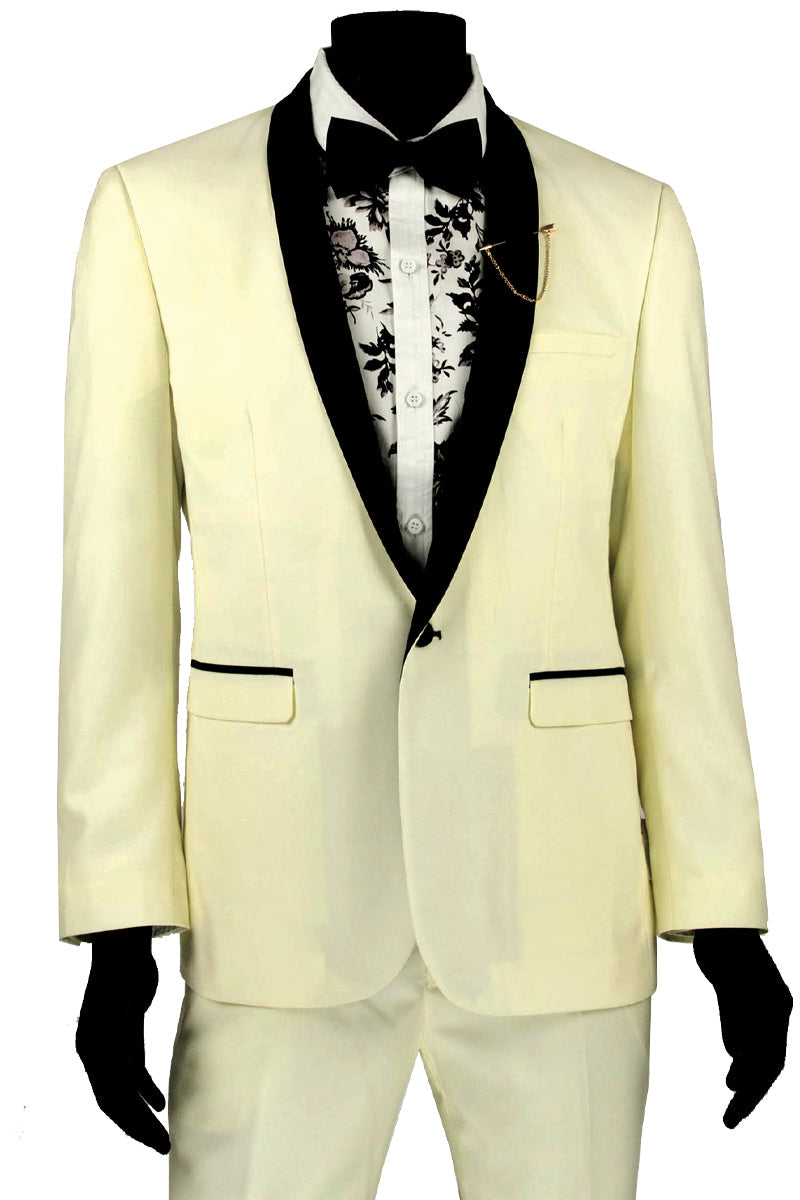 Ivory Slim Fit Tuxedo for Men: Shawl Lapel, One-Button, Wedding & Formal