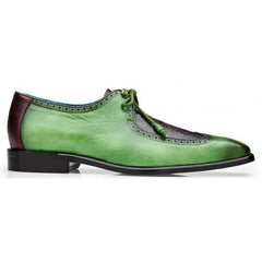 Men's Exotic Ostrich Leg Leather Dress Shoes, Emerald Green & Wine, Italian Calfskin, Belvedere Etore