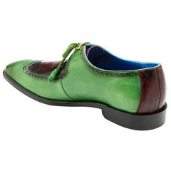 Men's Exotic Ostrich Leg Leather Dress Shoes, Emerald Green & Wine, Italian Calfskin, Belvedere Etore