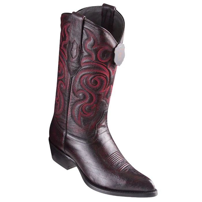 Men's Black Cherry Ostrich Belly Cowboy Boots: J-Toe Los Altos Western Dress Boots