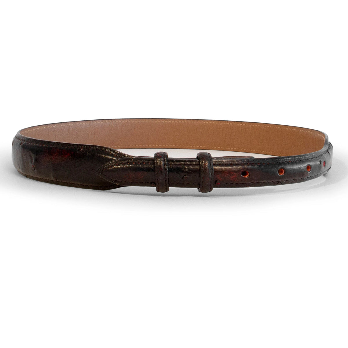 Genuine Ostrich Leg Leather Dress Belt for Men - Black Cherry - 1 1/4" Tapered to 3/4" - Ferrini