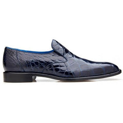 Men's Navy Blue Alligator Loafers - Genuine Leather Slip-On Dress Shoes - Belvedere Genova