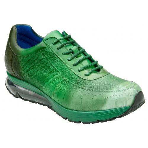 Genuine Ostrich Leg Sneakers: Green Belvedere George Exotic Leather Men's Shoes