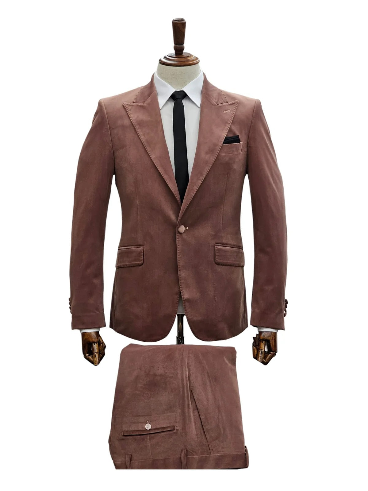 Men's Mauve Velvet Suit | Slim Fit Wedding Tuxedo | Blush Prom Suit