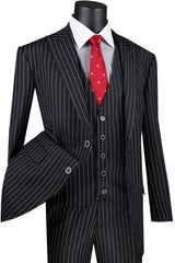 1920s Gangster Costume for Men - Pinstripe Suit with Vest (Black)