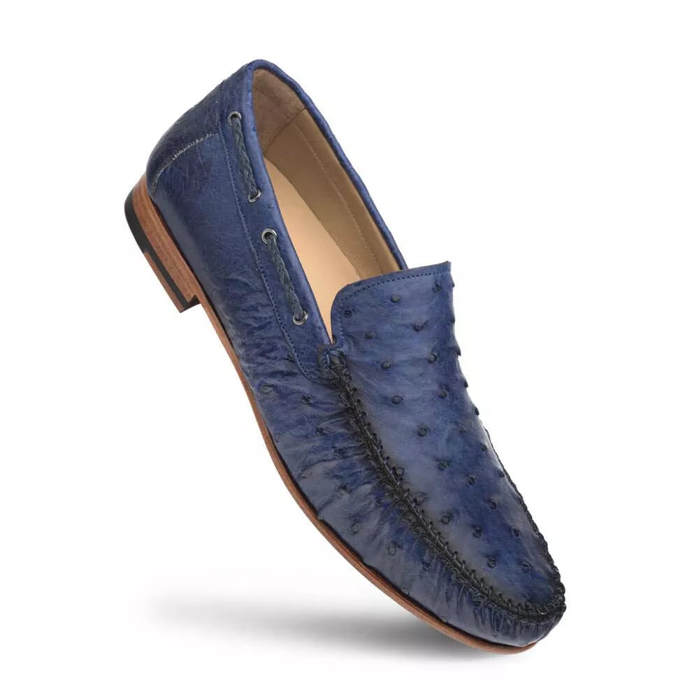 Men's Ostrich Leather Dress Loafers - Mezlan Jean Designer Moccasins