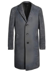 Men's Herringbone Tweed Overcoat - Full Length Gray Wool Coat