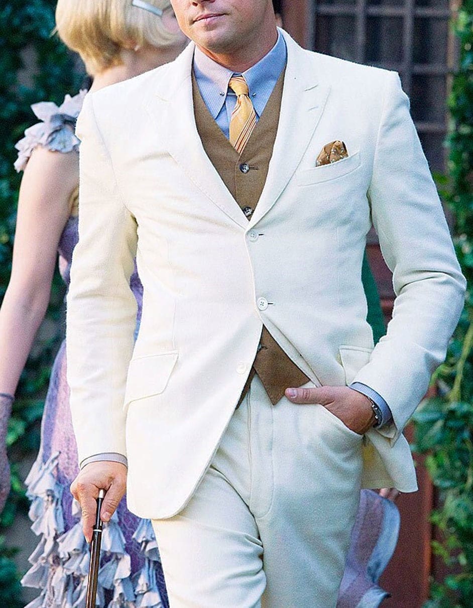 Men's 1920s Gatsby Costume Suit, Cream, Leonardo DiCaprio Style