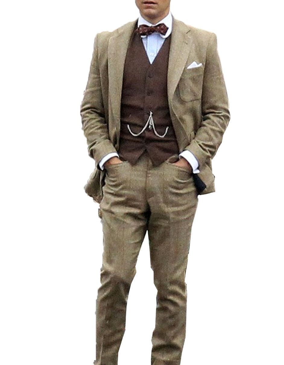 Men's 1920s Gatsby Suit Vest | Taupe Leonardo DiCaprio Style Formal Waistcoat