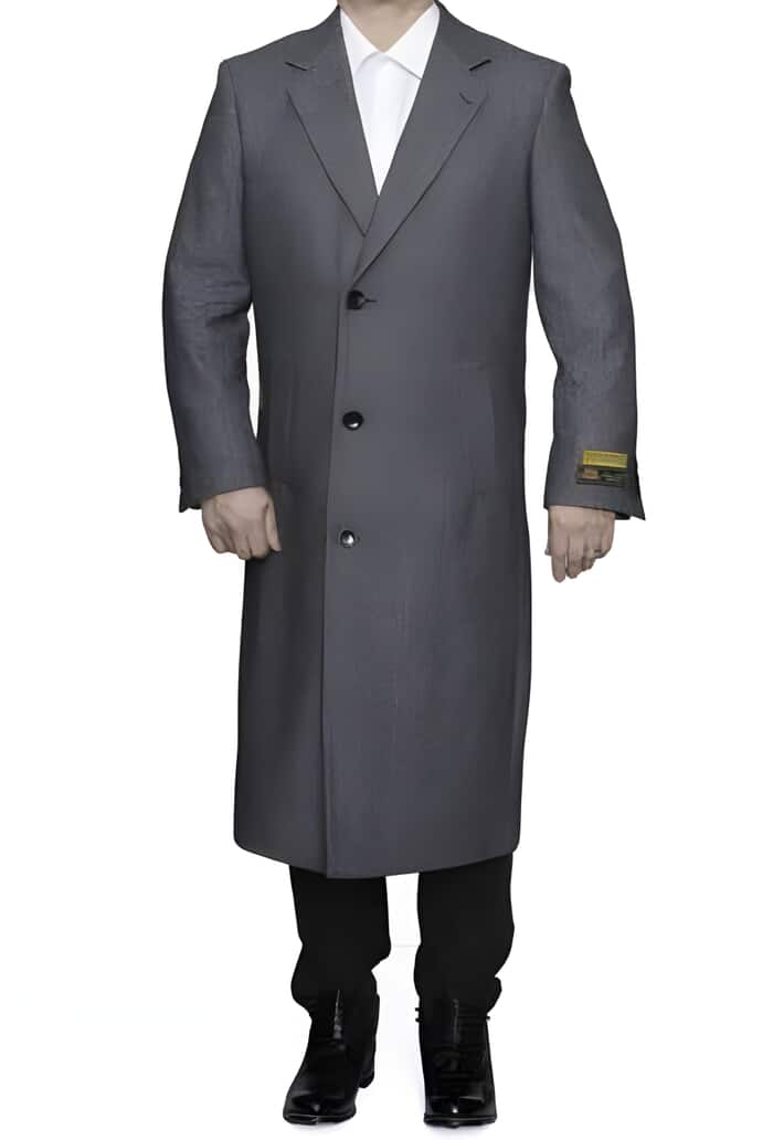 Men's Grey Herringbone Overcoat - Full Length Top Coat